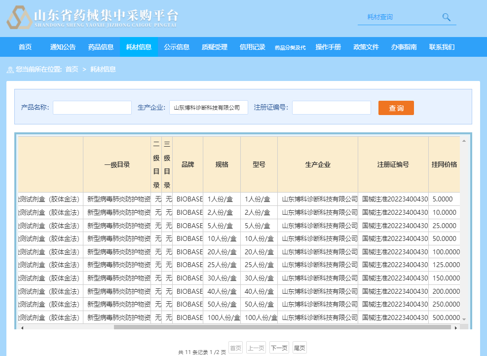 熱烈祝賀山東博科診斷科技有限公司新型冠狀病毒（2019-nCoV）抗原檢測試劑盒在山東省藥械集中采購平臺掛網(wǎng)成功！